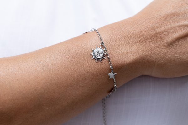 Eternos Acessórios - Pulseira Feminina Aço inox Sol Lua e Estrelas