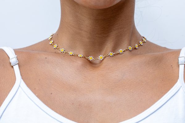 Eternos Acessórios - Colar feminino Chocker Margarida Dourado aço inox ouro 18k