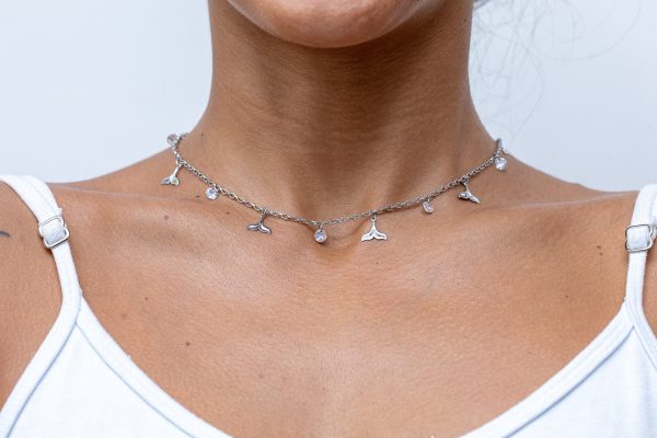 Eternos Acessórios - Colar Feminino Chocker Rabo de Sereia Ponto de Luz aço inox 316L