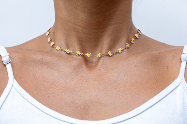 Eternos Acessórios - Colar feminino Chocker Margarida Dourado aço inox ouro 18k