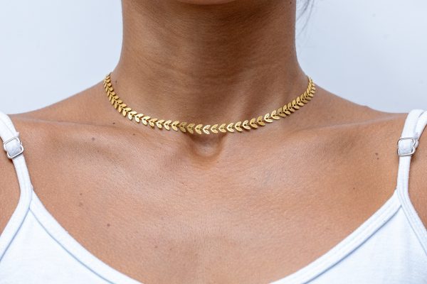 Eternos Acessórios - Colar Feminino Chocker Dourado Escama de Peixe aço inox ouro 18k