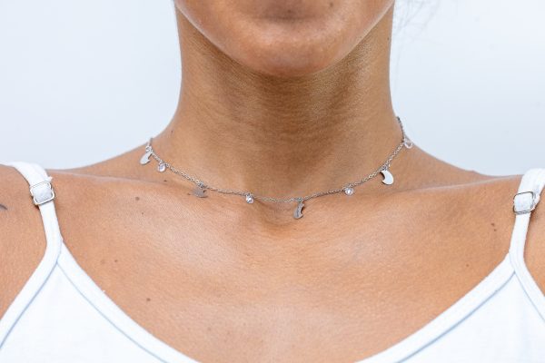 Eternos Acessórios - Colar Feminino Chocker Lua Ponto de Luz aço inox 316L