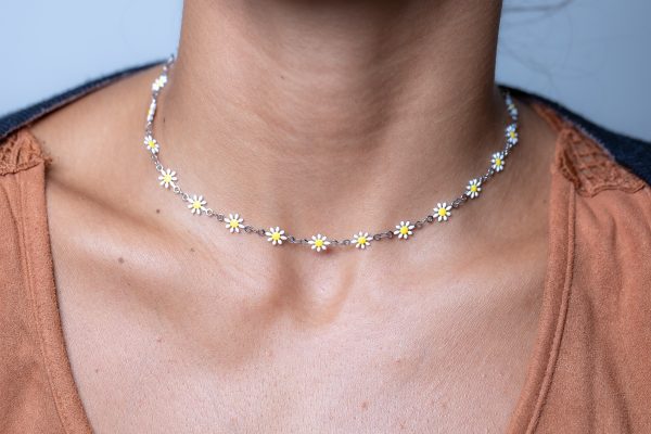 Eternos Acessórios - Colar feminino Chocker Margarida aço inox 316L