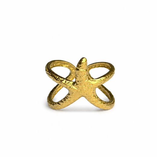 Anel Feminino Estrela do Mar Dourado em Aço Inoxidável 316L
