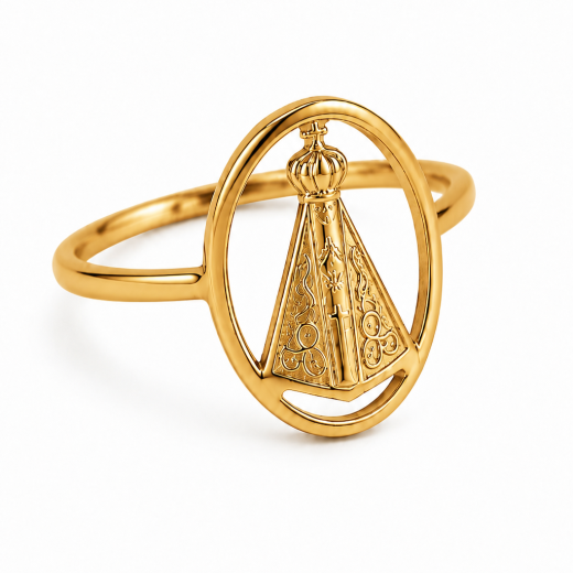 Anel Feminino Nossa Senhora Aparecida Dourado em Aço Inoxidável 316L