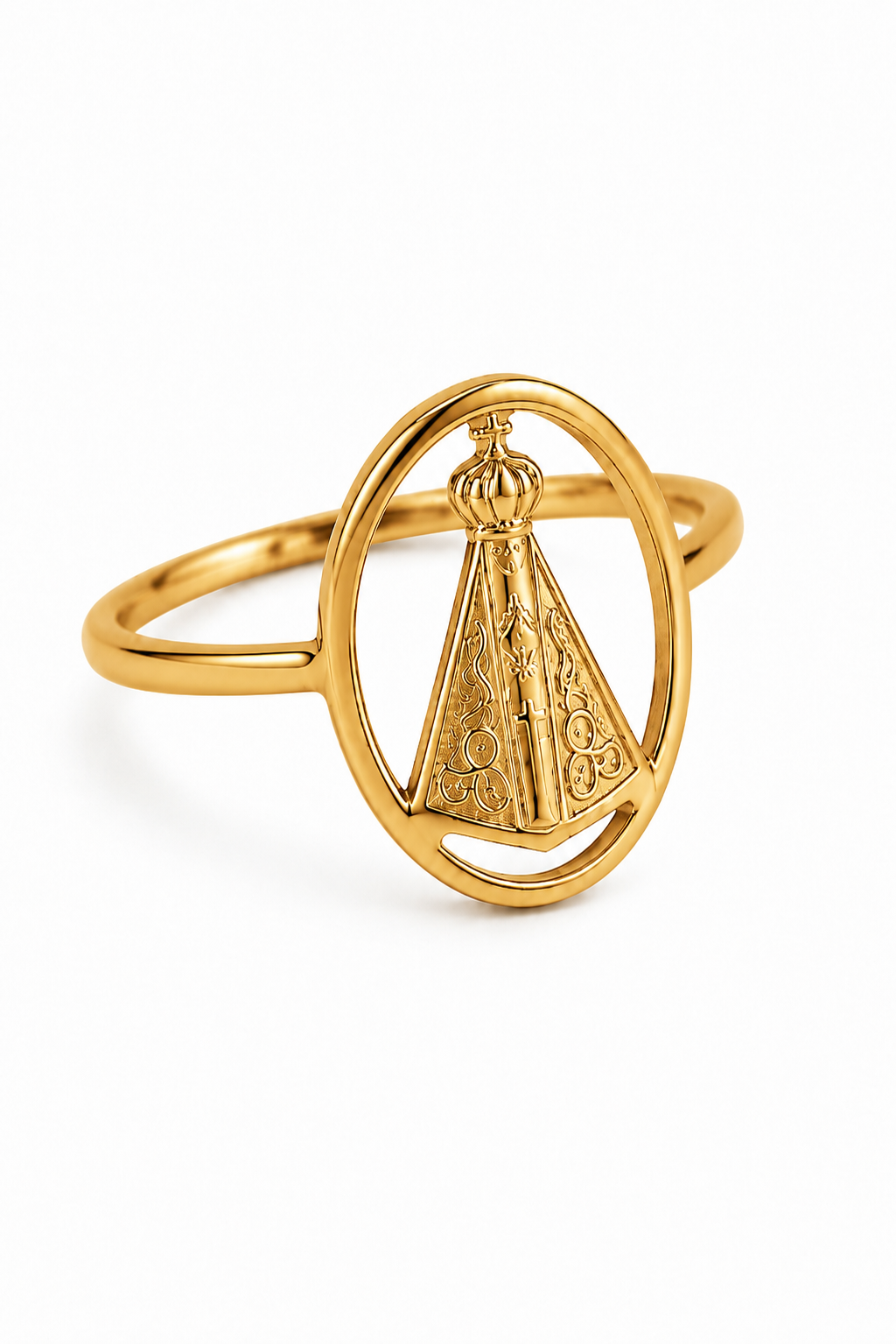 Eternos Acessórios - Anel Feminino Nossa Senhora Aparecida Dourado em Aço Inoxidável 316L Anel Feminino Nossa Senhora Aparecida Dourado em Aço Inoxidável 316L