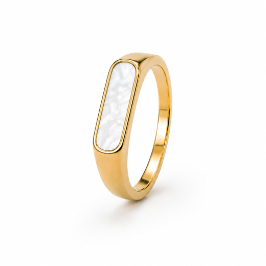 Anel Feminino Madrepérola Essência Dourado Aço Inoxidável 316L