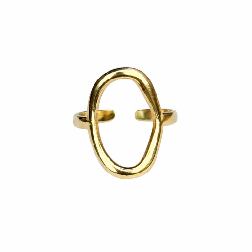 Anel Feminino Oval Vazado Dourado Regulável em Aço Inoxidável 316L