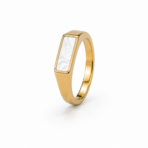 Anel Feminino Topo Quadrado com Madrepérola Dourado em Aço Inoxidável 316L