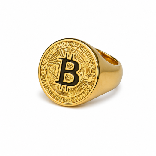 Anel Masculino Bitcoin Dourado em Aço Inox 316L
