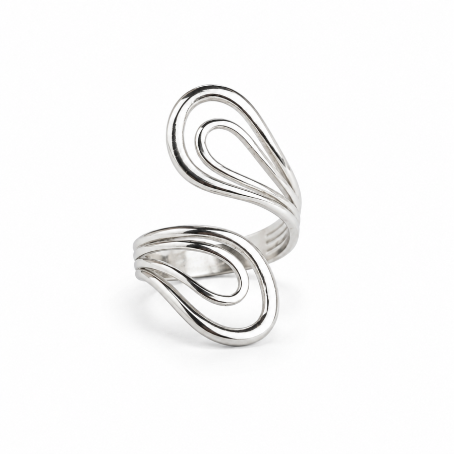 Eternos Acessórios - Anel Feminino Gota Dupla Regulável em Aço Inox 316L