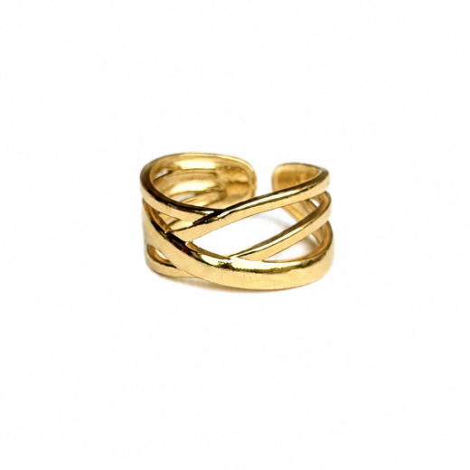 Anel Feminino Trançado Dourado Regulável em Aço Inox 316L