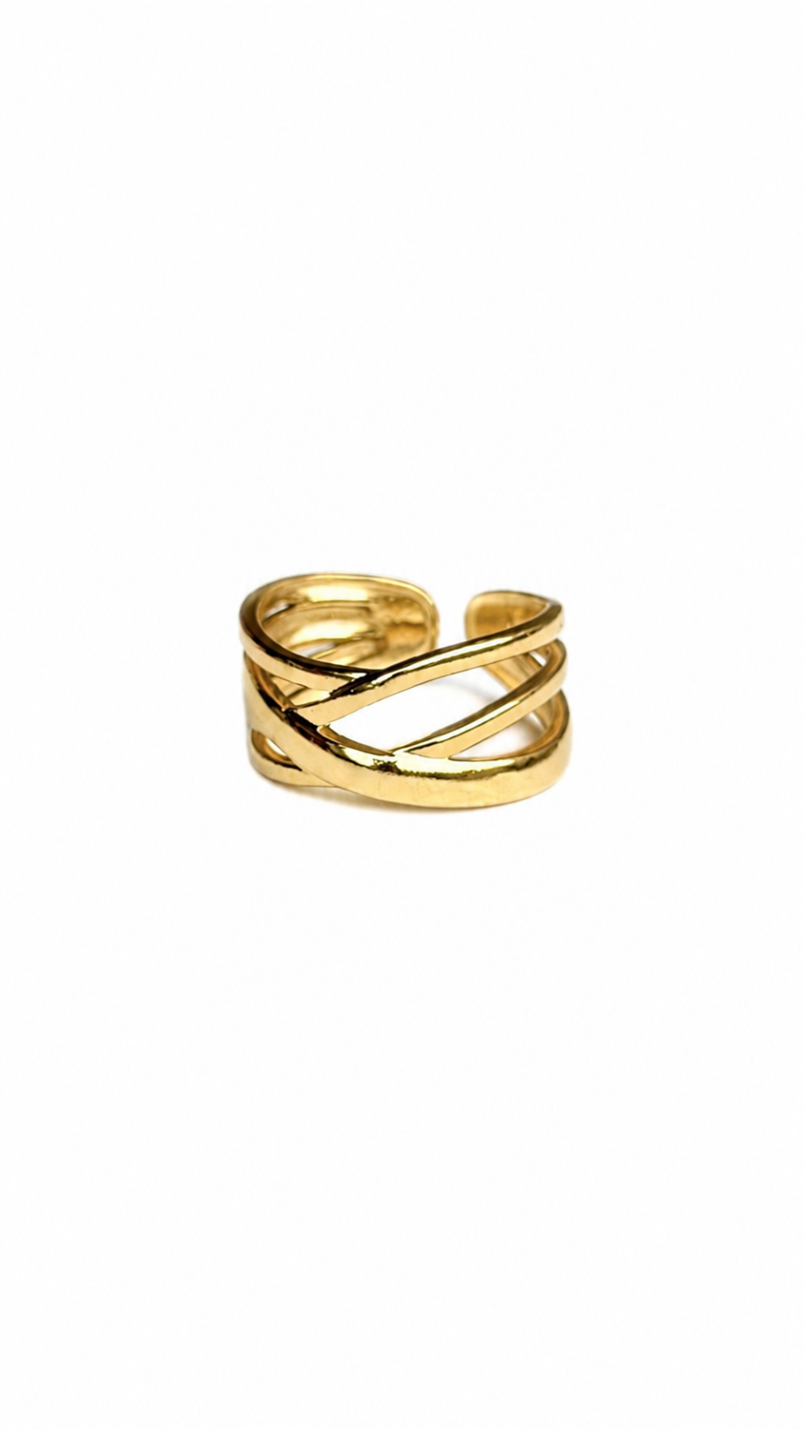Eternos Acessórios - Anel Feminino Trançado Dourado Regulável em Aço Inox 316L