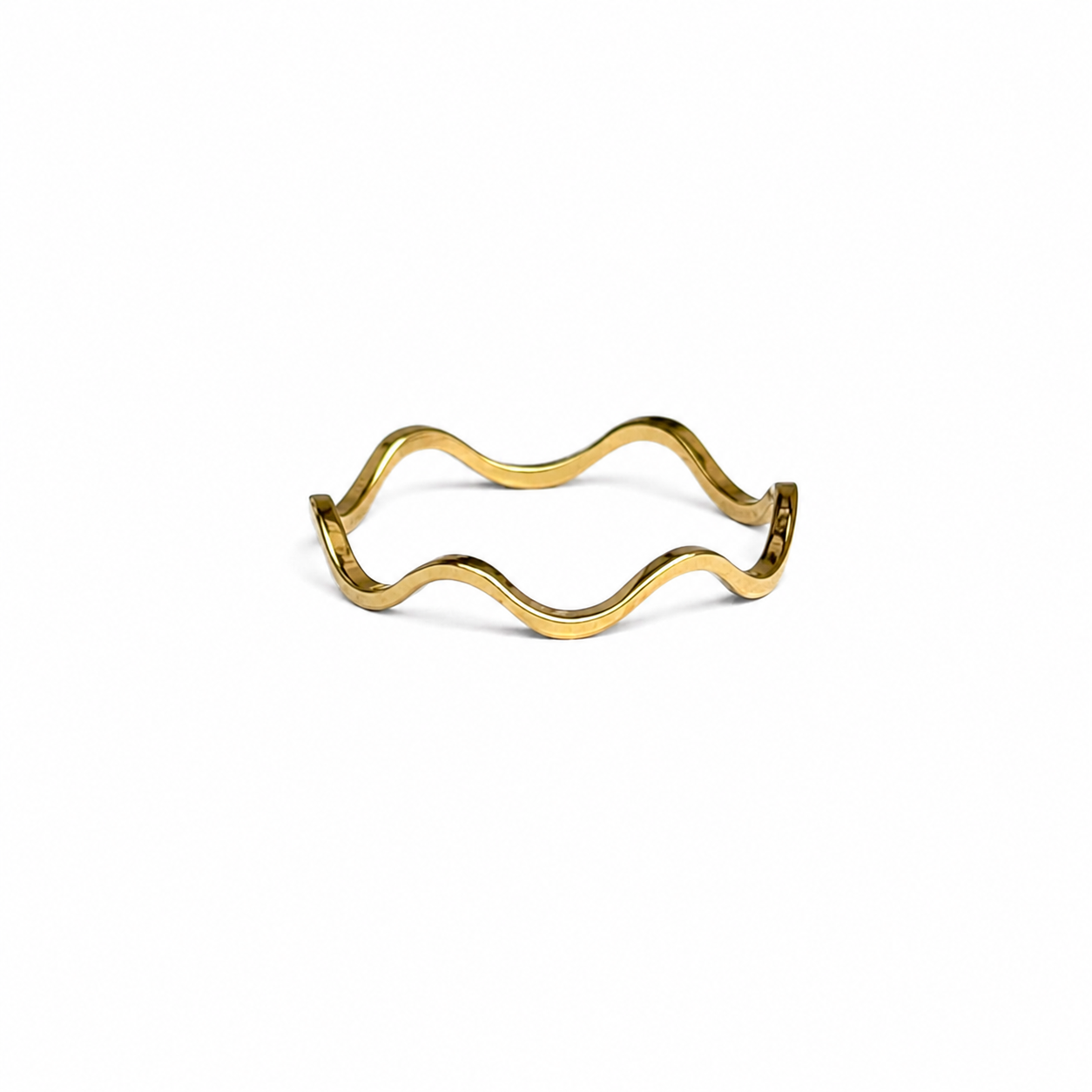 Anel Feminino Ondas Fino Dourado em Aço Inox 316L