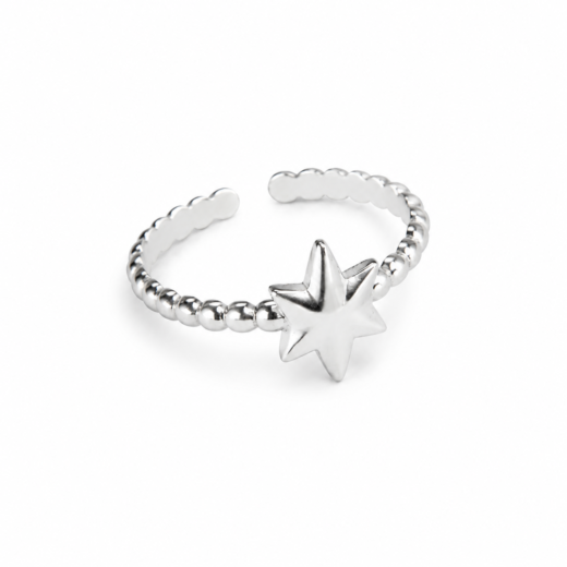 Anel Feminino Estrela Regulável em Aço Inox 316L