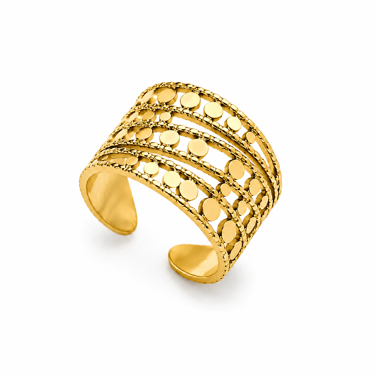 Eternos Acessórios - Anel Feminino Moedas Regulável Dourado em Aço Inox 316L Anel Feminino Moedas Regulável Dourado em Aço Inox 316L