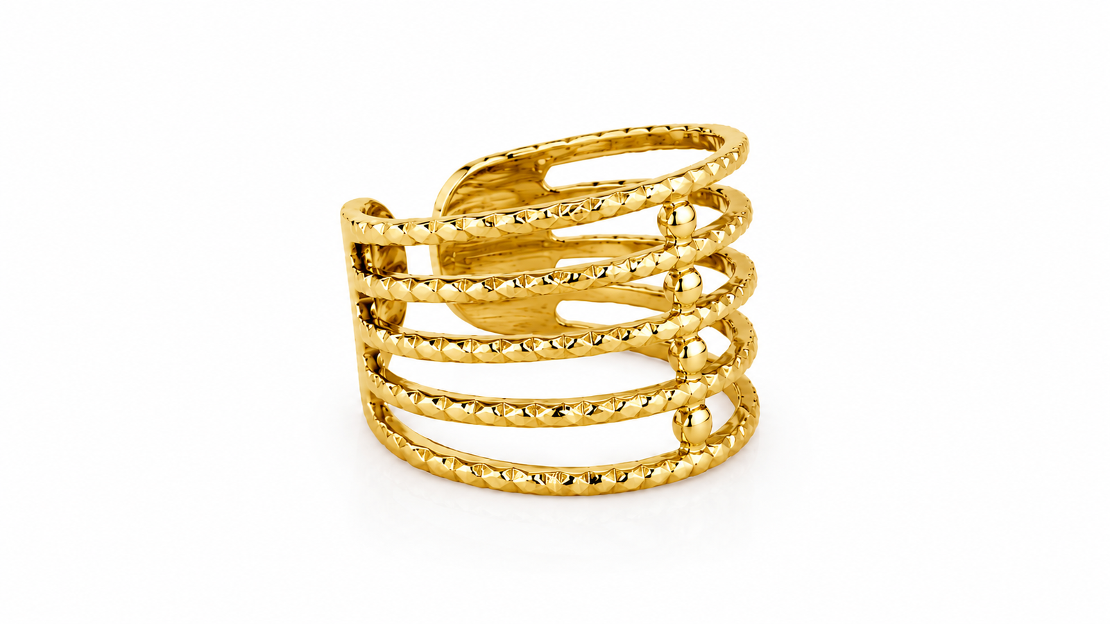 Eternos Acessórios - Anel Feminino Cinco Aros Dourado Regulável em Aço Inox 316L Anel Feminino Cinco Aros Dourado Regulável em Aço Inox 316L - Imagem 2