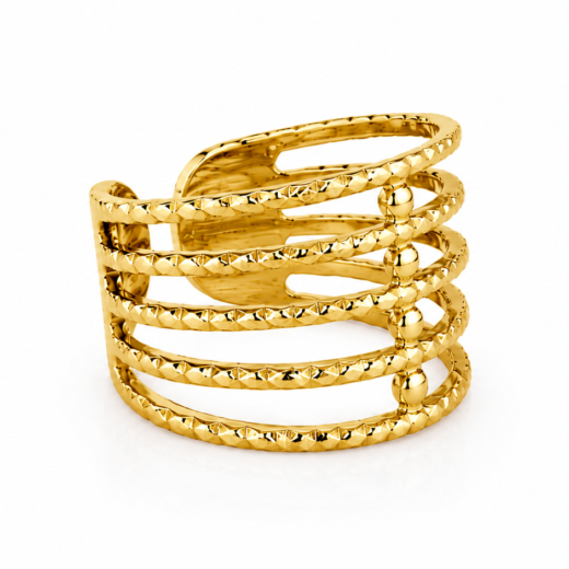 Anel Feminino Cinco Aros Dourado Regulável em Aço Inox 316L