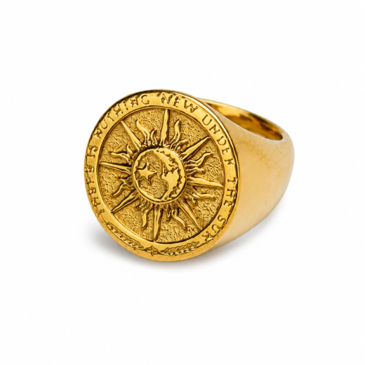 Anel Masculino Sol e Lua Dourado em Aço Inox 316L