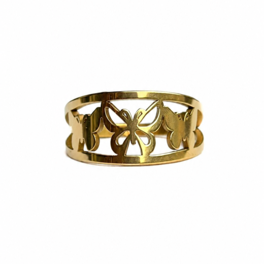 Anel Feminino Três Borboletas Dourado em Aço Inox 316L