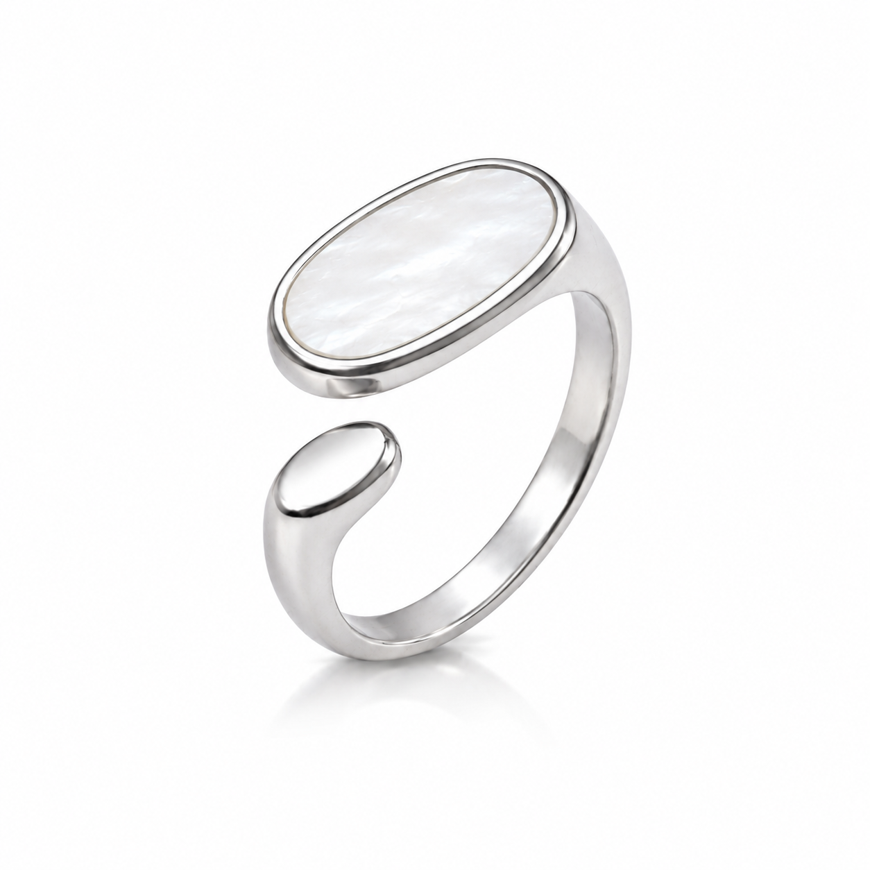 Eternos Acessórios - Anel Feminino Topo Duplo Oval Madrepérola em Aço Inox 316L