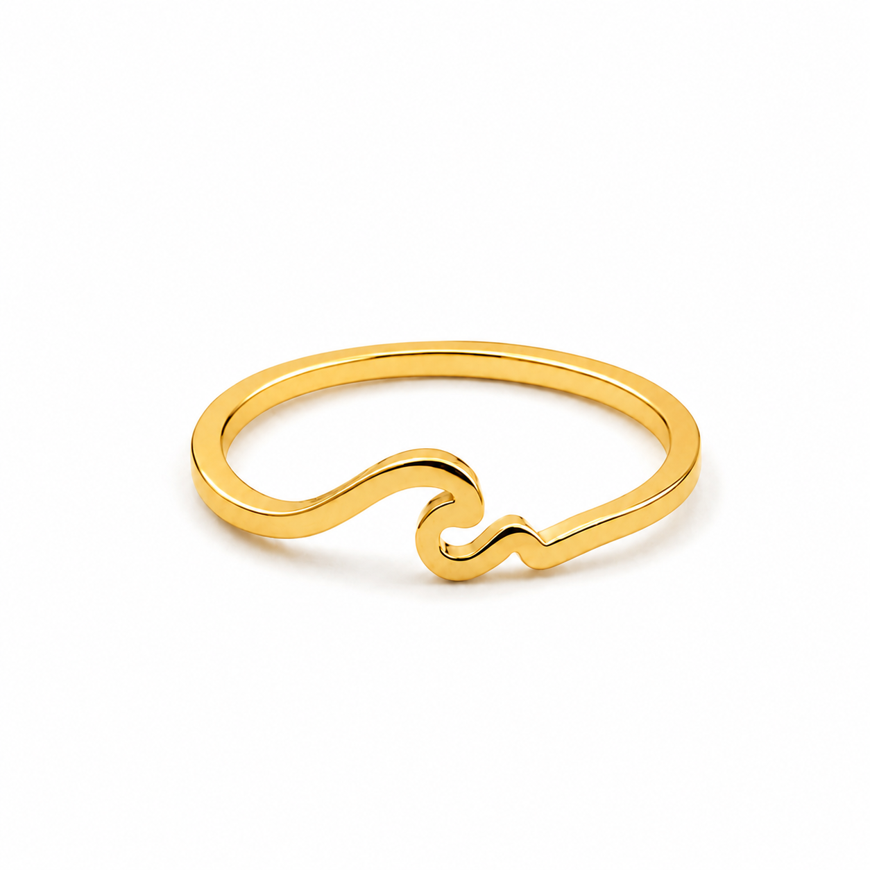 Anel Feminino Onda Fino Dourado em Aço Inox 316L