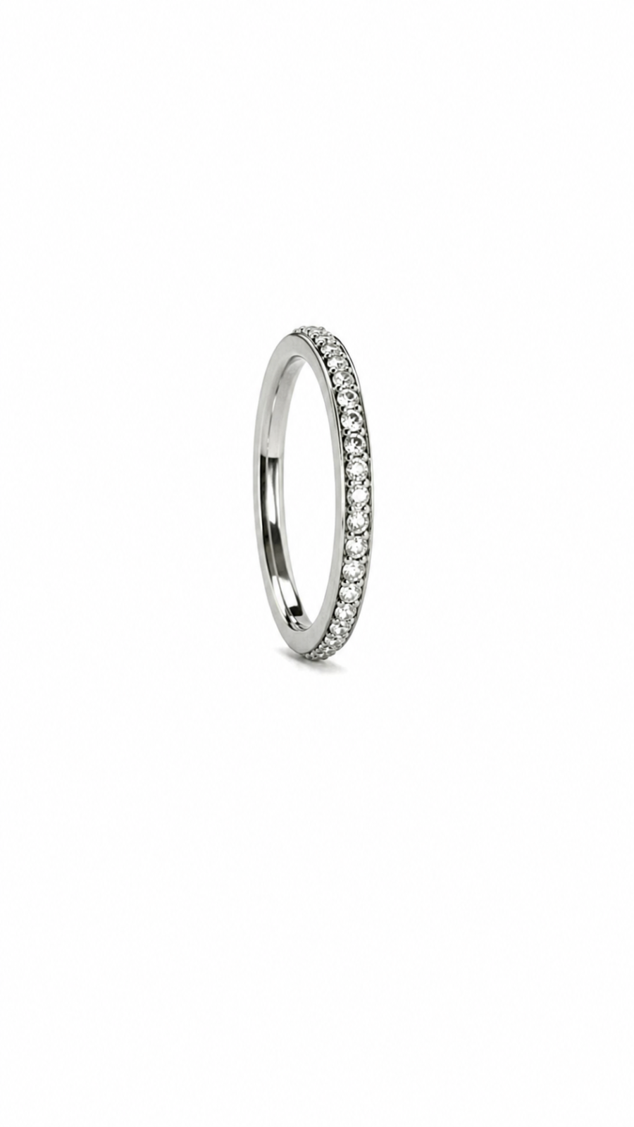 Eternos Acessórios - Anel Feminino Aparador Cravejado Fino em Aço Inox 316L