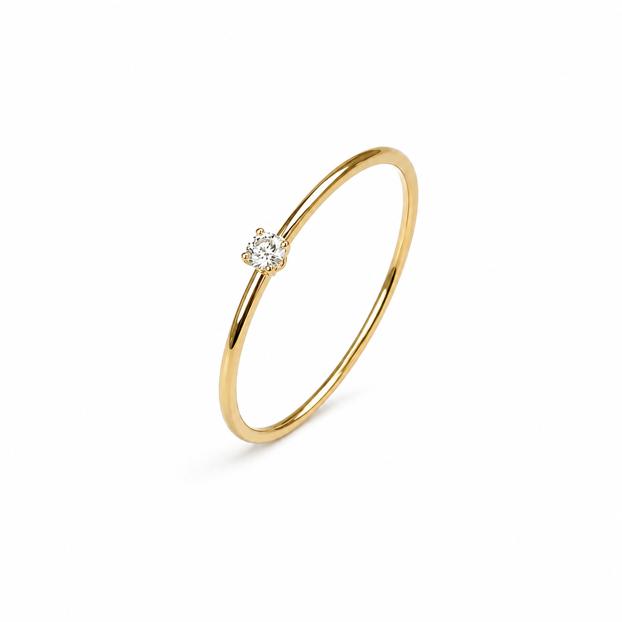 Eternos Acessórios - Anel Feminino Solitário Fino Dourado em Aço Inox 316L