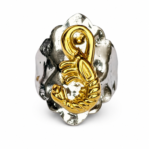 Anel Feminino Camarão Dourado Regulável em Aço Inox 316L