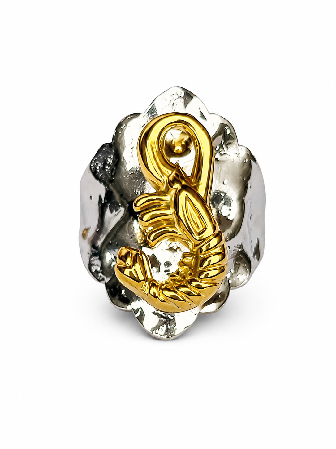 Eternos Acessórios - Anel Feminino Camarão Dourado Regulável em Aço Inox 316L