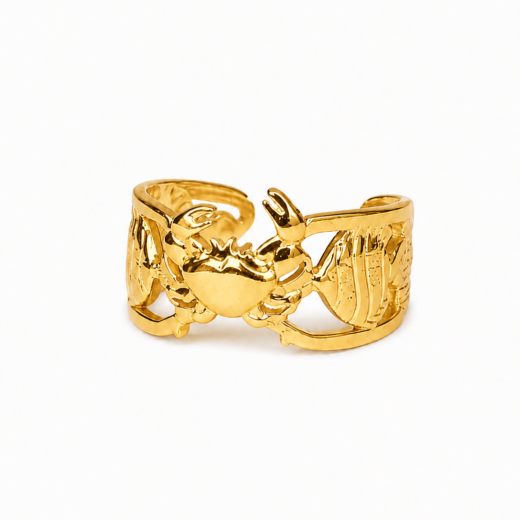 Anel Feminino Caranguejo Regulável Dourado em Aço Inox 316L