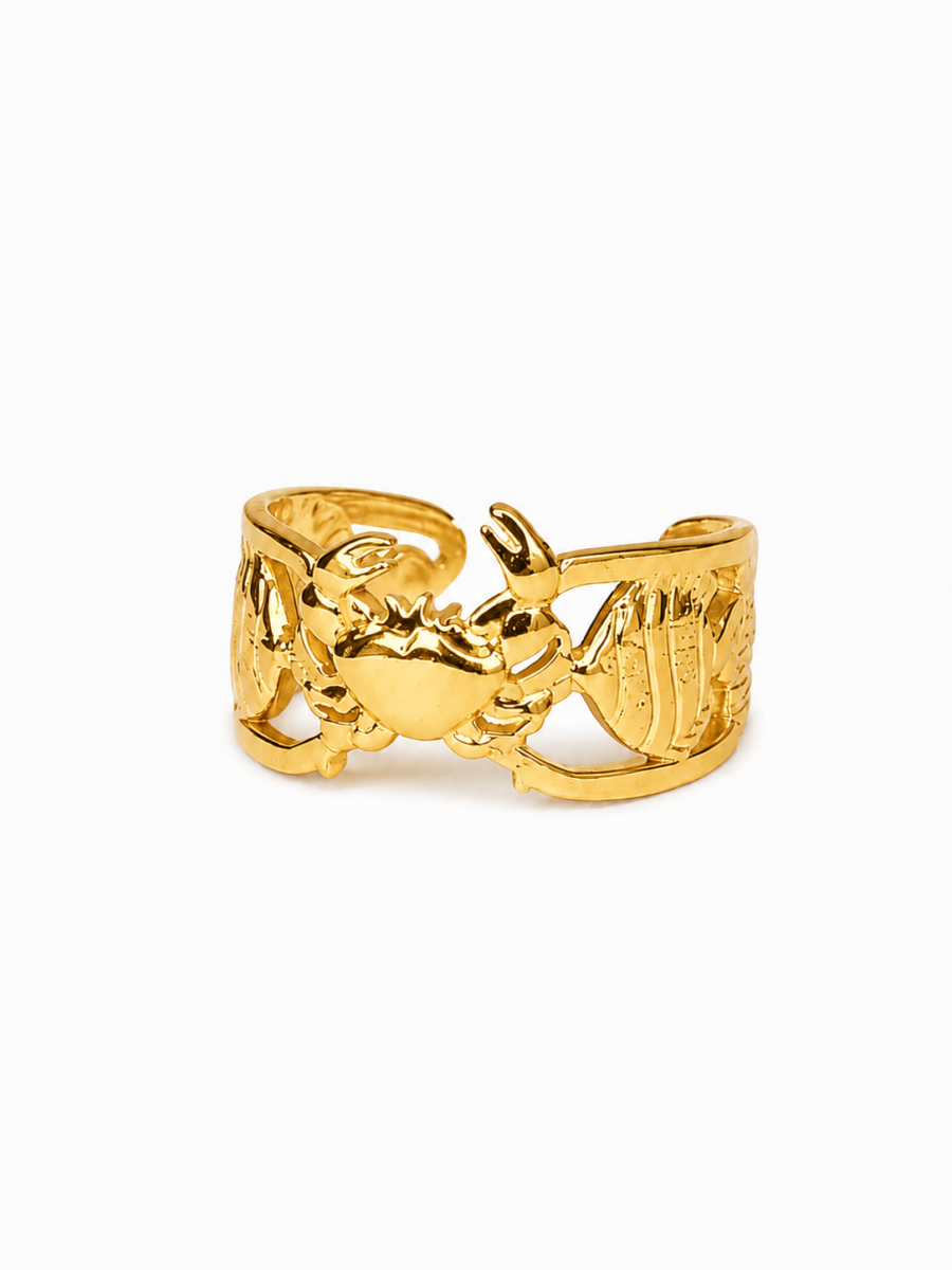 Eternos Acessórios - Anel Feminino Caranguejo Regulável Dourado em Aço Inox 316L