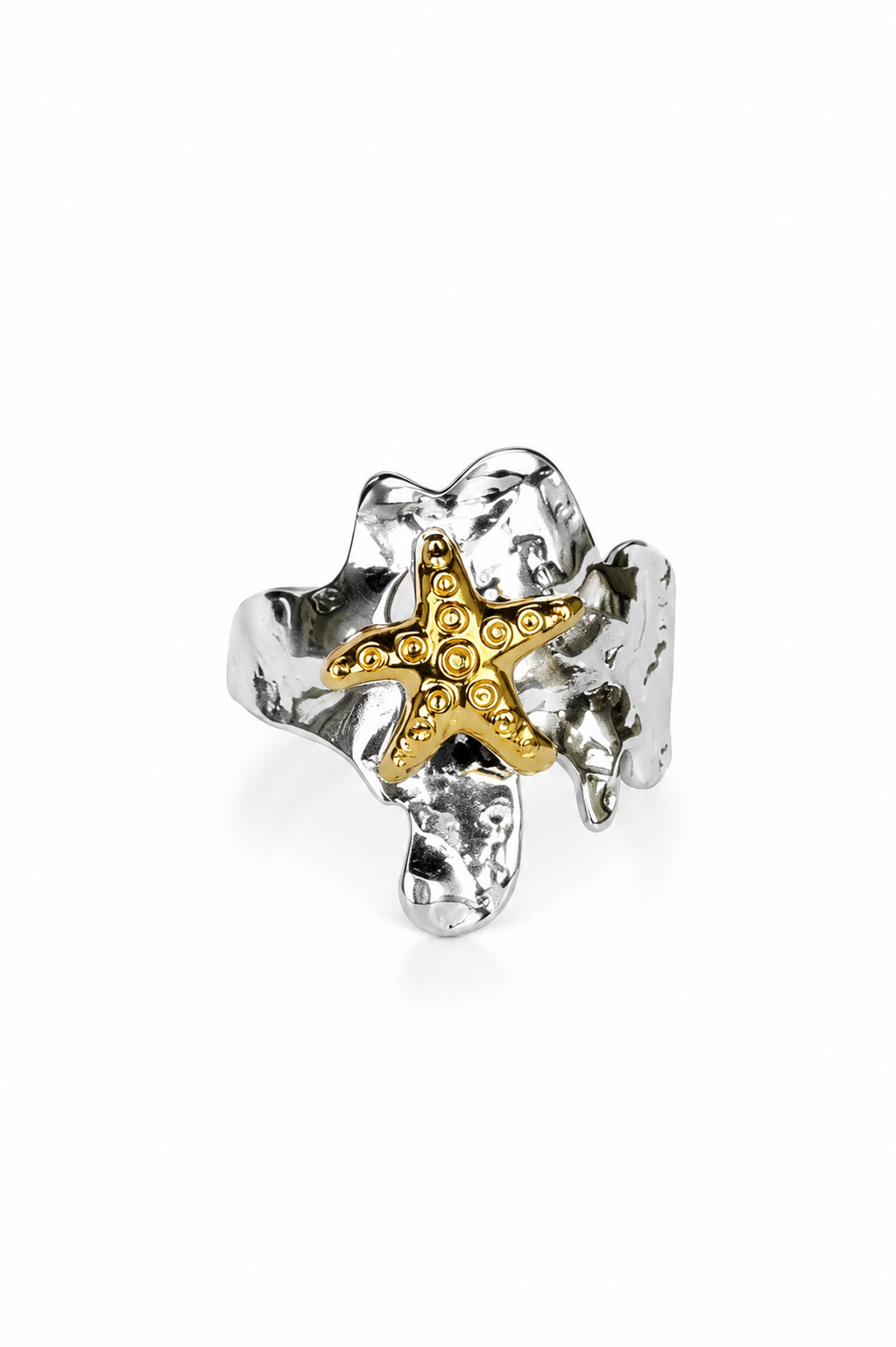 Eternos Acessórios - Anel Feminino Estrela do Mar Regulável em Aço Inox 316L e Dourado