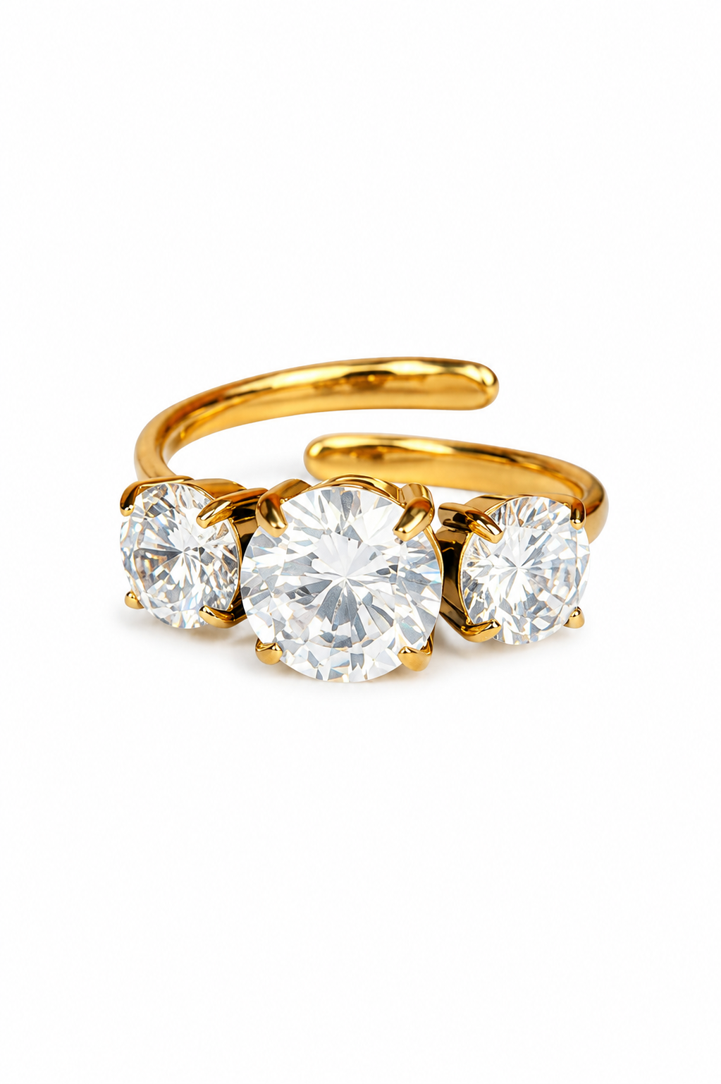 Eternos Acessórios - Anel Feminino Três Zircôneas Dourado Regulável em Aço Inox 316L Anel Feminino Três Zircôneas Dourado Regulável em Aço Inox 316L