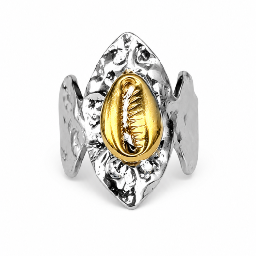 Anel Feminino Búzios Dourado em Aço Inox 316L