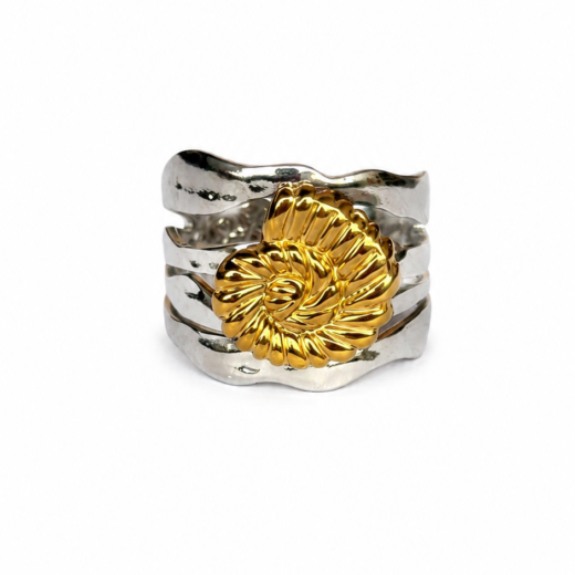 Anel Feminino Concha Caracol Dourado Regulável em Aço Inox 316L