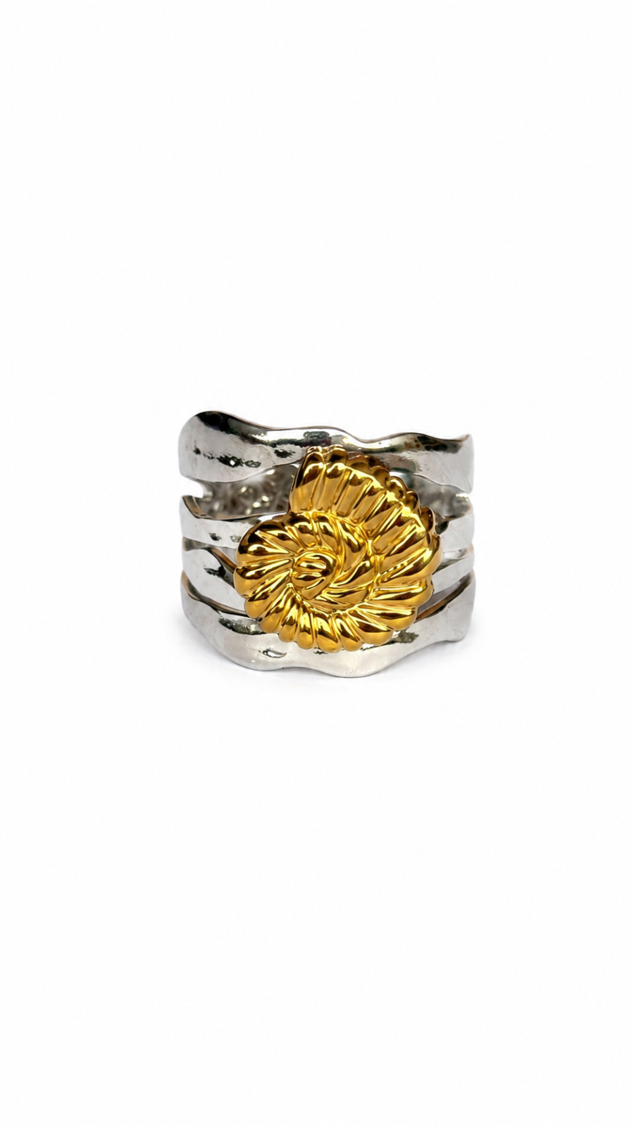 Eternos Acessórios - Anel Feminino Concha Caracol Dourado Regulável em Aço Inox 316L