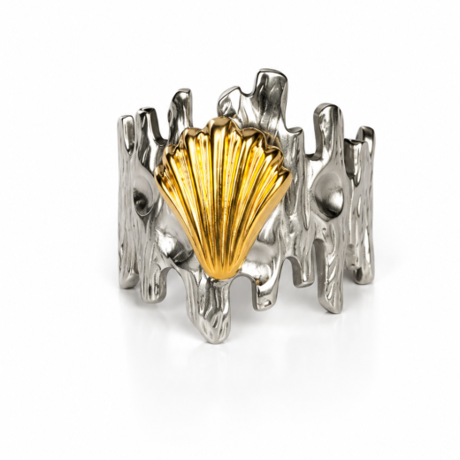 Anel Feminino Concha Dourado em Aço Inox 316L