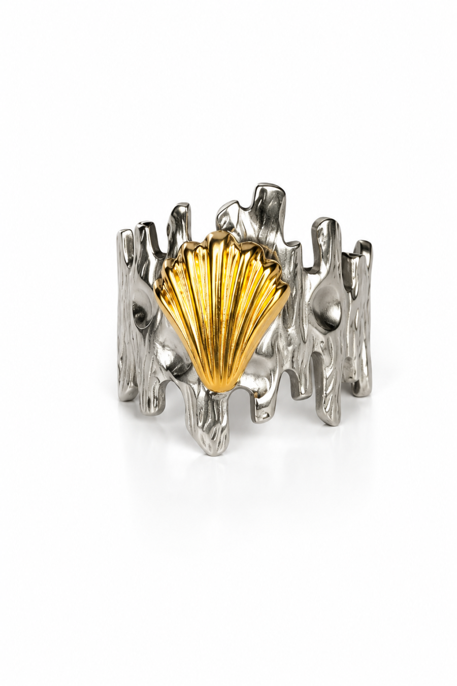 Eternos Acessórios - Anel Feminino Concha Dourado em Aço Inox 316L