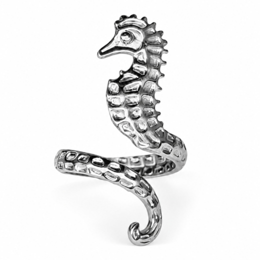 Anel Feminino Cavalo-Marinho Regulável em Aço Inox 316L