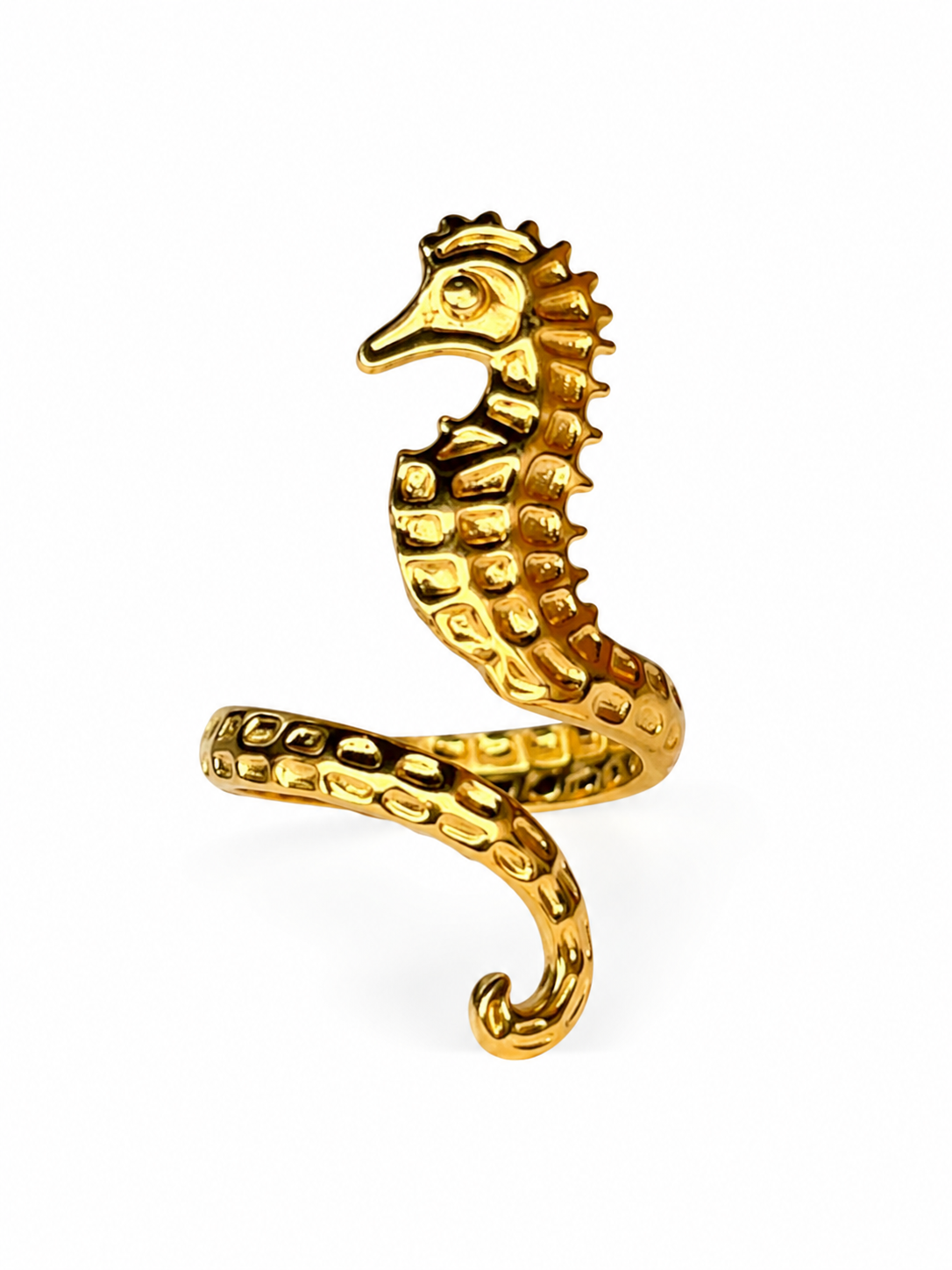 Eternos Acessórios - Anel Feminino Cavalo-Marinho Dourado Regulável em Aço Inox 316L Eternos Acessórios - Anel Feminino Cavalo-Marinho Dourado Regulável em Aço Inox 316L