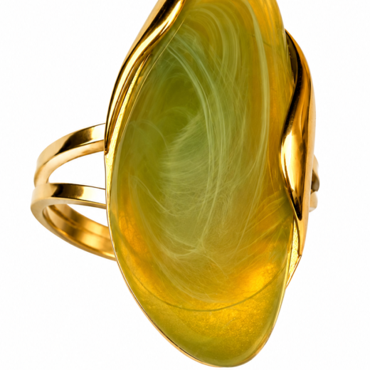Anel Feminino Pedra Verde Dourado Regulável em Aço Inox 316L