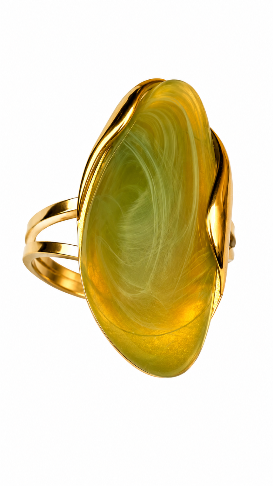 Eternos Acessórios - Anel Feminino Pedra Verde Dourado Regulável em Aço Inox 316L