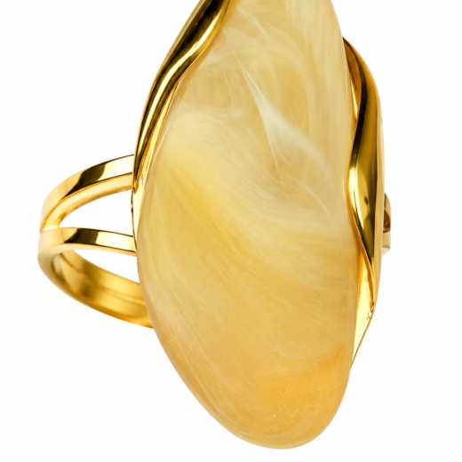 Anel Feminino Pedra Marfim Dourado Regulável em Aço Inox 316L