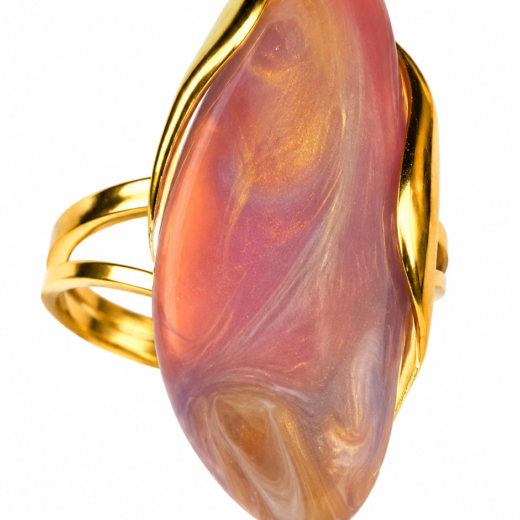 Anel Feminino Pedra Roxa Dourado Regulável em Aço Inox 316L