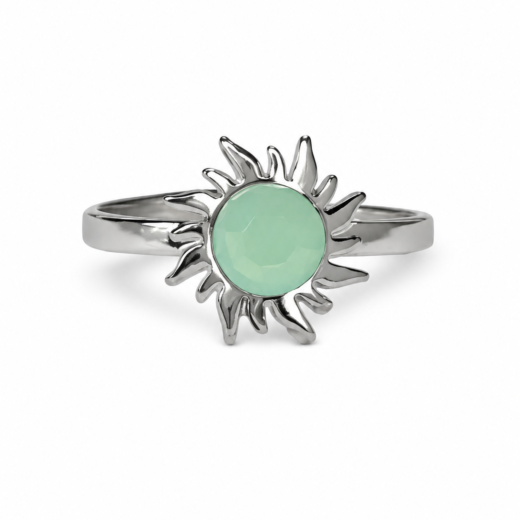 Anel Feminino Sol Regulável com Pedra Verde em Aço Inox 316L