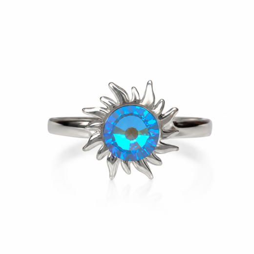Anel Feminino Sol Regulável com Pedra Azul em Aço Inox 316L