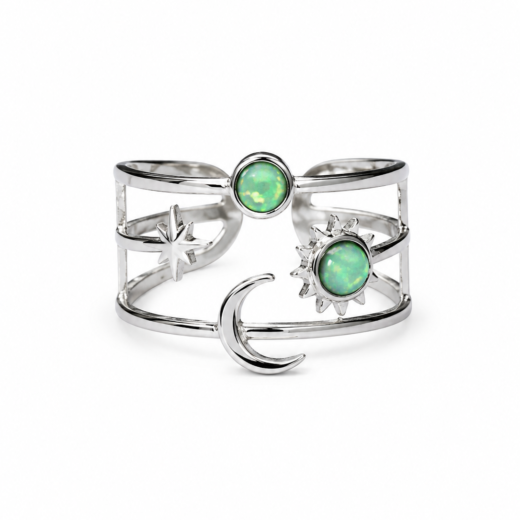 Anel Feminino Constelação Verde Regulável em Aço Inox 316L