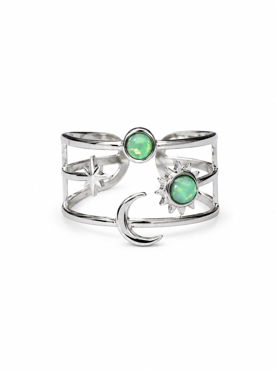 Eternos Acessórios - Anel Feminino Constelação Verde Regulável em Aço Inox 316L