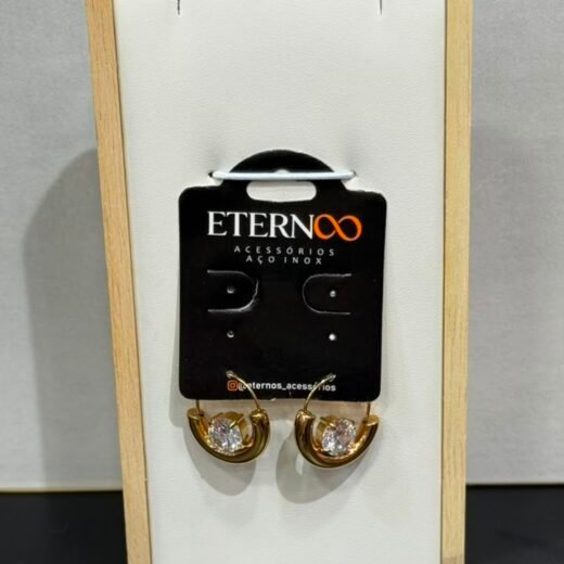 Brinco Feminíno Meia Argola Zircônea Cristal Dourado